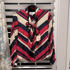 Elizabeth McKay Silk Striped Bow Tie Blouse Size 2